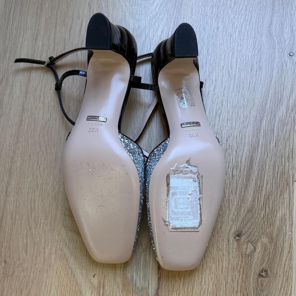 Gucci Silver Glitter T-Strap Ankle Pumps - Picture 4 of 5